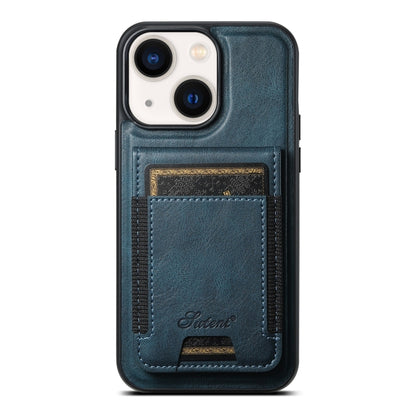 For iPhone 14 Suteni H17 Oil Eax Leather MagSafe Detachable Wallet Phone Case(Blue) - iPhone 14 Cases by Suteni | Online Shopping UK | buy2fix