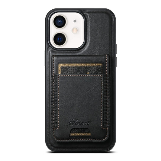 For iPhone 12  Suteni H17 Oil Eax Leather MagSafe Detachable Wallet Phone Case(Black) - iPhone 12 / 12 Pro Cases by Suteni | Online Shopping UK | buy2fix
