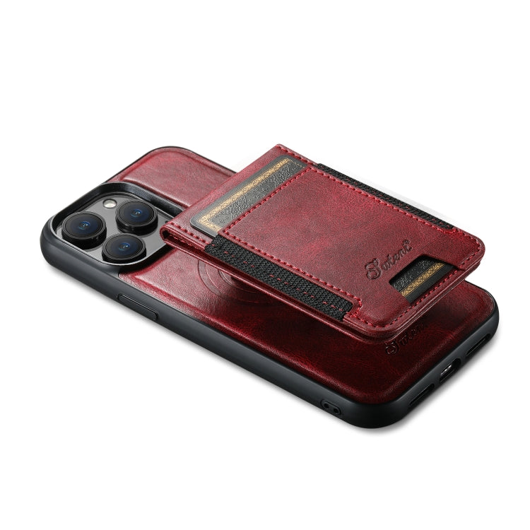 For iPhone 12  Suteni H17 Oil Eax Leather MagSafe Detachable Wallet Phone Case(Red) - iPhone 12 / 12 Pro Cases by Suteni | Online Shopping UK | buy2fix