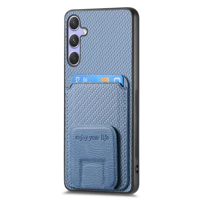 For Samsung Galaxy S25 Ultra 5G Carbon Fiber Card Bag Fold Stand Phone Case(Blue) - Galaxy S25 Ultra 5G Cases by buy2fix | Online Shopping UK | buy2fix