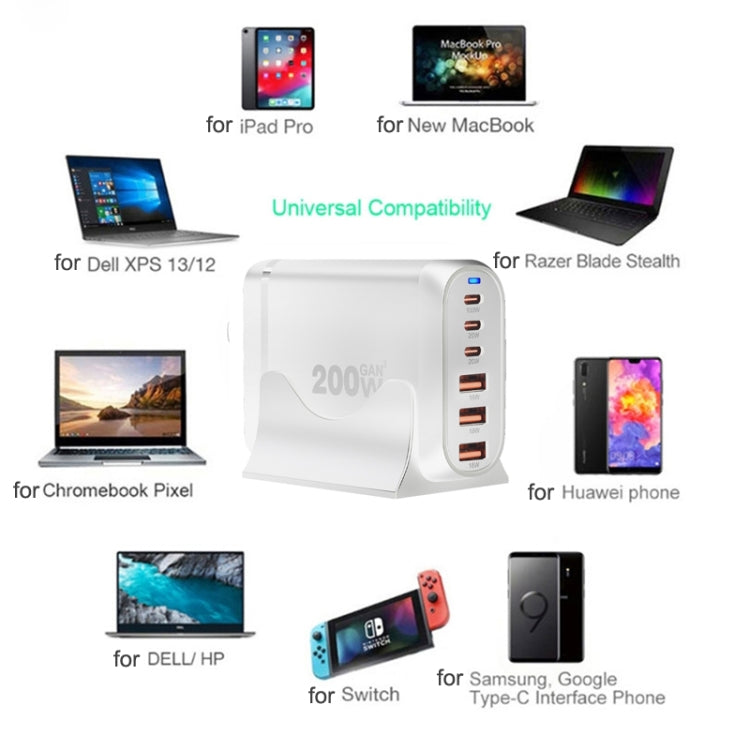 GaN PD100W Type-C x 3 + USB x 3 Multi Port Laptop Adapter, White, Plug Size:UK Plug - Universal Power Adapter by buy2fix | Online Shopping UK | buy2fix