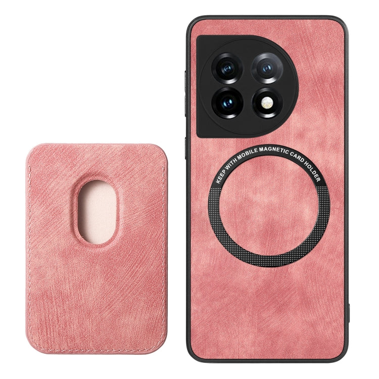 For OnePlus 12 5G Retro Leather Card Bag Magnetic Phone Case(Pink) - OnePlus Cases by buy2fix | Online Shopping UK | buy2fix