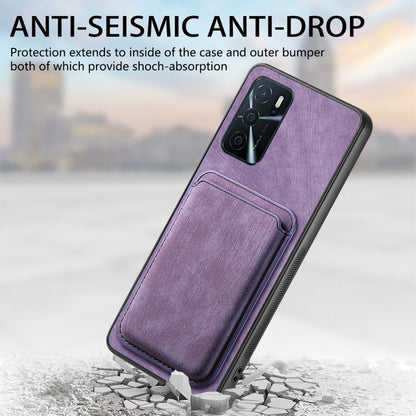 For OPPO A17K Retro Leather Card Bag Magnetic Phone Case(Purple) - OPPO Cases by buy2fix | Online Shopping UK | buy2fix