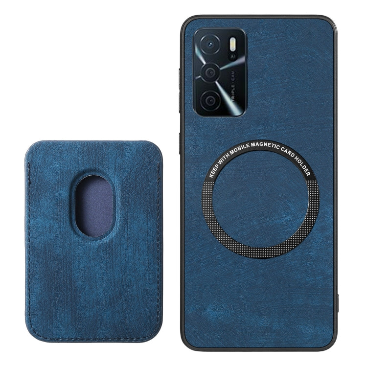 For OPPO Reno6 Pro 5G Retro Leather Card Bag Magnetic Phone Case(Blue) - OPPO Cases by buy2fix | Online Shopping UK | buy2fix