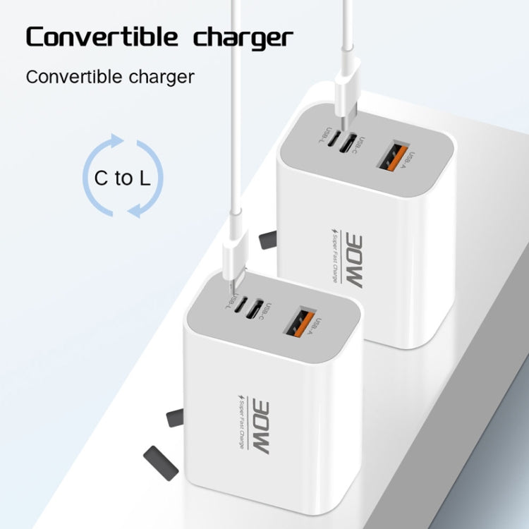 PD30W USB-C / Type-C + 8 Pin + USB-A Reverse Charger Suitable for iPhone Series(EU Plug) - USB Charger by buy2fix | Online Shopping UK | buy2fix