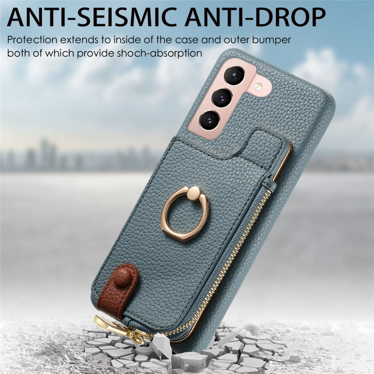 For Samsung Galaxy S21+ 5G Litchi Leather Oil Edge Ring Zipper Wallet Back Phone Case(Blue) - Galaxy S21+ 5G Cases by buy2fix | Online Shopping UK | buy2fix