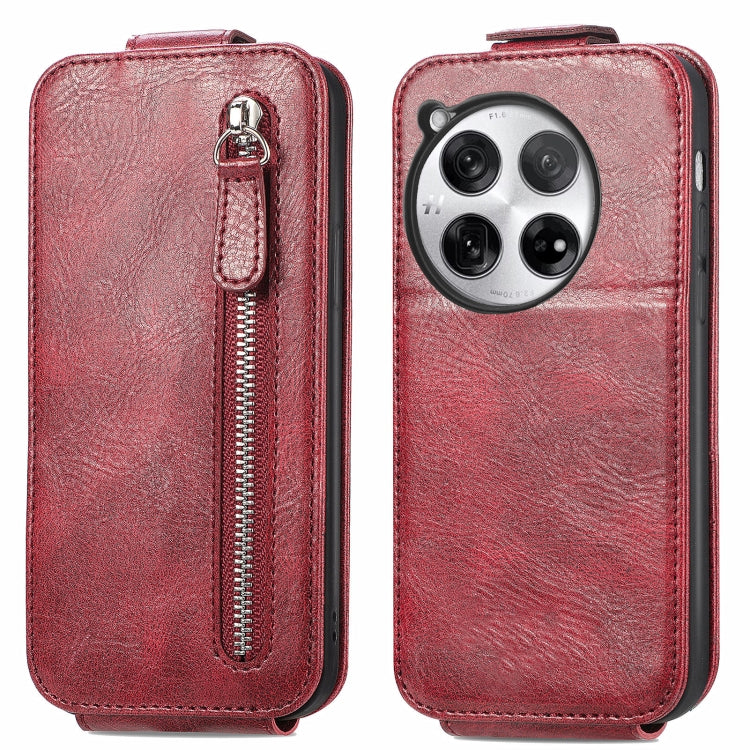 For OnePlus 12 Zipper Wallet Vertical Flip Leather Phone Case(Red) - OnePlus Cases by buy2fix | Online Shopping UK | buy2fix