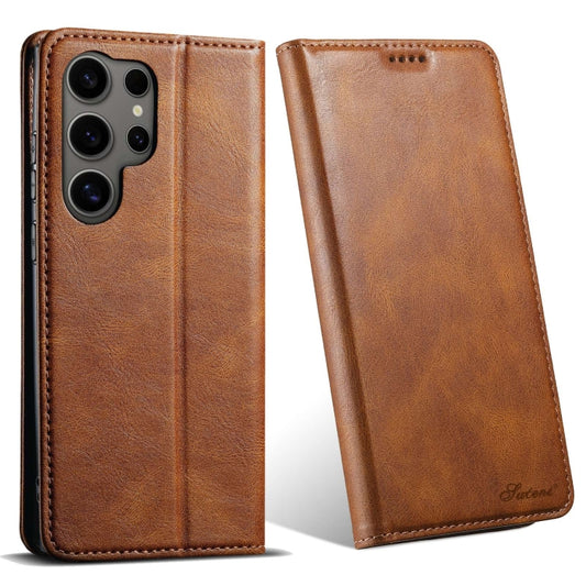 For Samsung Galaxy S24 Ultra 5G Suteni J02 Oil Wax Wallet Leather Phone Case(Brown) - Galaxy S24 Ultra 5G Cases by Suteni | Online Shopping UK | buy2fix