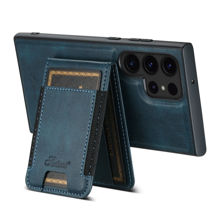 For Samsung Galaxy S22 Ultra 5G Suteni H17 Oil Eax Leather Detachable Wallet Phone Case(Blue) - Galaxy S22 Ultra 5G Cases by Suteni | Online Shopping UK | buy2fix