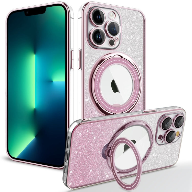 For iPhone 13 Pro Max Rotation MagSafe Holder Gradient Glitter TPU Phone Case(Pink) - iPhone 13 Pro Max Cases by buy2fix | Online Shopping UK | buy2fix