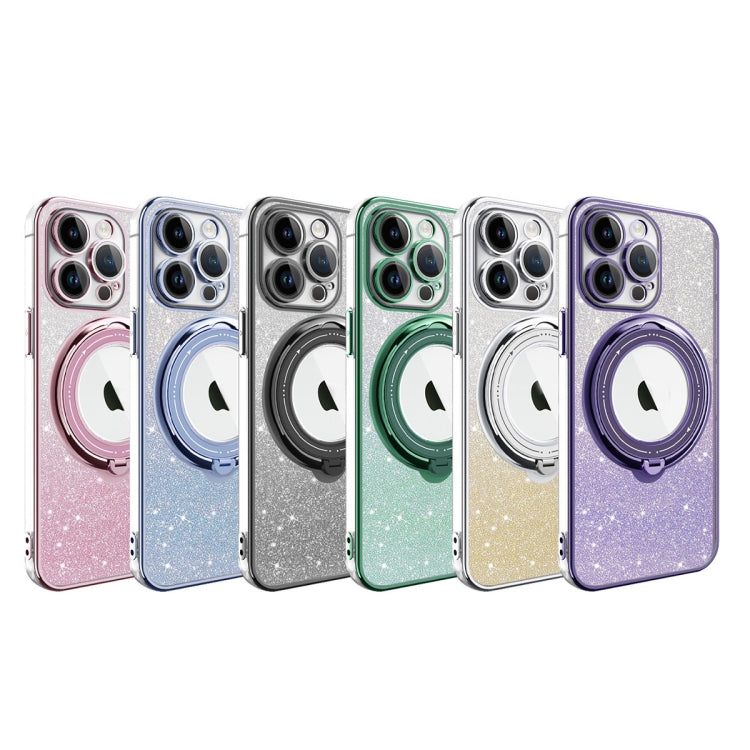 For iPhone 12 Pro Max Rotation MagSafe Holder Gradient Glitter TPU Phone Case(Night Purple) - iPhone 12 Pro Max Cases by buy2fix | Online Shopping UK | buy2fix