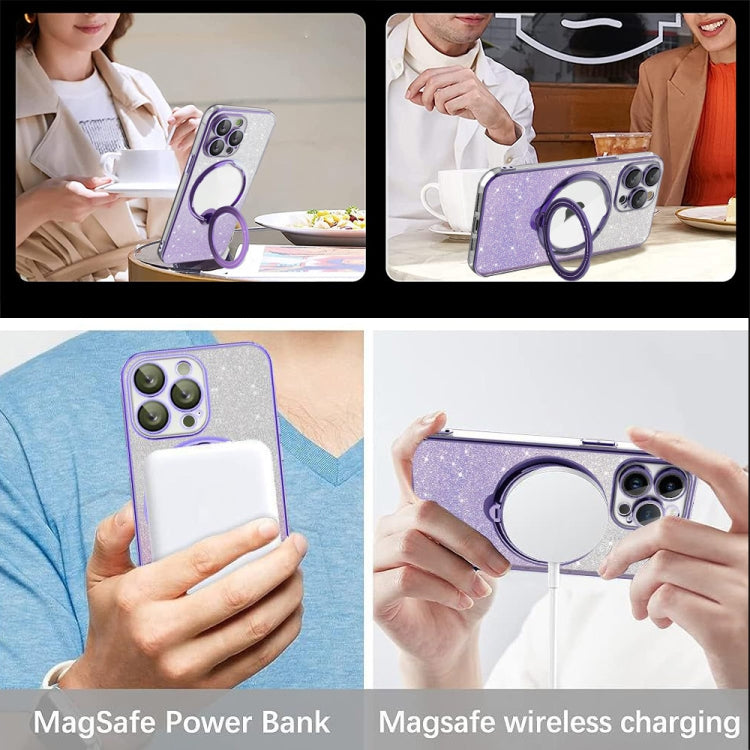 For iPhone 15 Pro Max Rotation MagSafe Holder Gradient Glitter TPU Phone Case(Night Purple) - iPhone 15 Pro Max Cases by buy2fix | Online Shopping UK | buy2fix