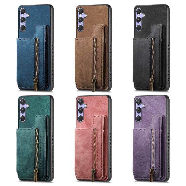 For Samsung Galaxy S25+ 5G Retro Leather Zipper Wallet Back Phone Case(Blue) - Galaxy S25+ 5G Cases by buy2fix | Online Shopping UK | buy2fix