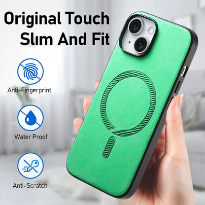 For iPhone 16 Plus Solid Color Retro Magsafe PU Back Cover Phone Case(Green) - iPhone 16 Plus Cases by buy2fix | Online Shopping UK | buy2fix