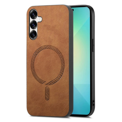 For Samsung Galaxy S25+ 5G Solid Color Retro Magsafe PU Back Cover Phone Case(Brown) - Galaxy S25+ 5G Cases by buy2fix | Online Shopping UK | buy2fix