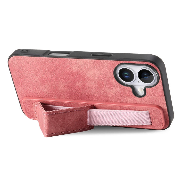 For iPhone 16 Plus Retro Wristband Holder Leather Back Phone Case(Pink) - iPhone 16 Plus Cases by buy2fix | Online Shopping UK | buy2fix