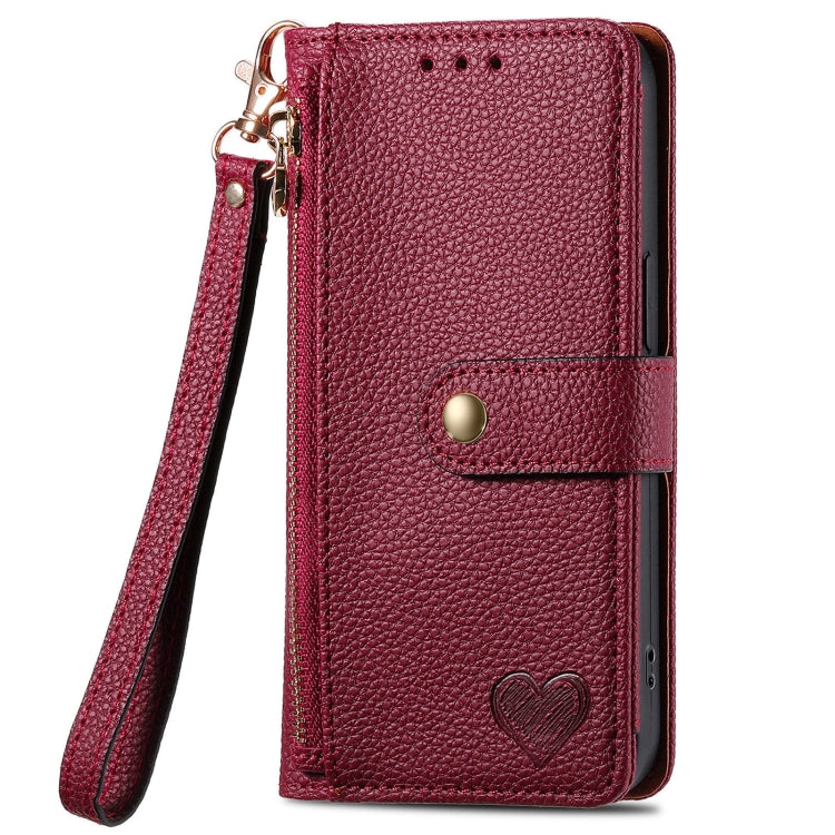 For Motorola Moto G Power 5G 2024 Love Zipper Lanyard Leather Phone Case(Red) - Motorola Cases by buy2fix | Online Shopping UK | buy2fix
