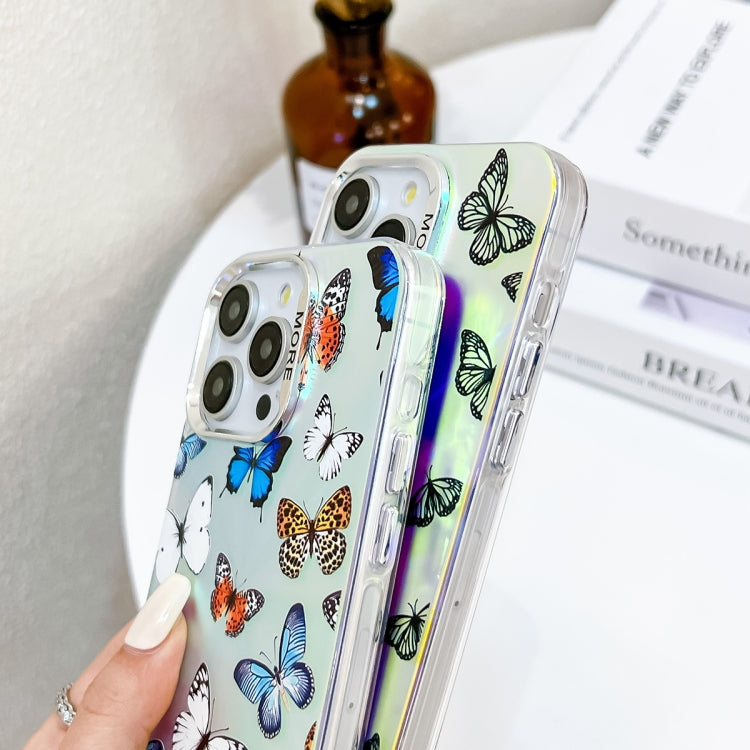 For iPhone 16 Plus Electroplating Laser Butterfly Phone Case with Wrist Strap(Blue Butterflies AB4) - iPhone 16 Plus Cases by buy2fix | Online Shopping UK | buy2fix