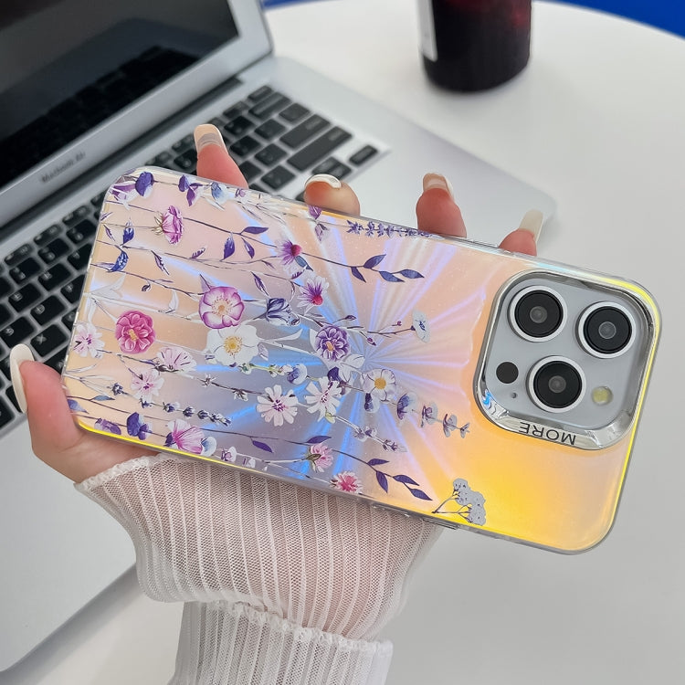 For iPhone 16 Plus Electroplating Laser Flower Texture TPU Phone Case(Zinnia AH9) - iPhone 16 Plus Cases by buy2fix | Online Shopping UK | buy2fix