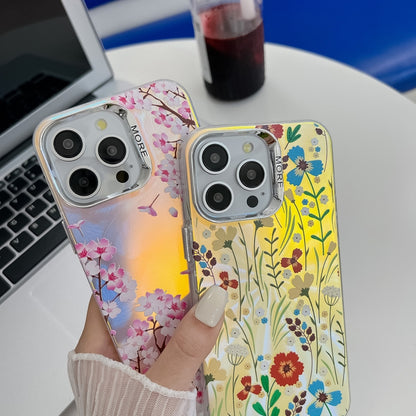 For iPhone 16 Pro Electroplating Laser Flower Texture TPU Phone Case(Pear Blossom AH17) - iPhone 16 Pro Cases by buy2fix | Online Shopping UK | buy2fix