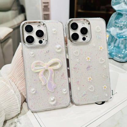 For iPhone 16 Pro Max 3D Bow Pearl Love Flower TPU Phone Case(Pearl Bow) - iPhone 16 Pro Max Cases by buy2fix | Online Shopping UK | buy2fix