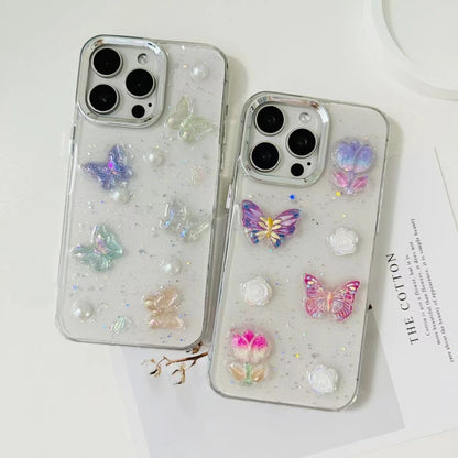 For iPhone 16 3D Colorful Crystal Butterfly TPU Phone Case(Butterful Flowers) - iPhone 16 Cases by buy2fix | Online Shopping UK | buy2fix