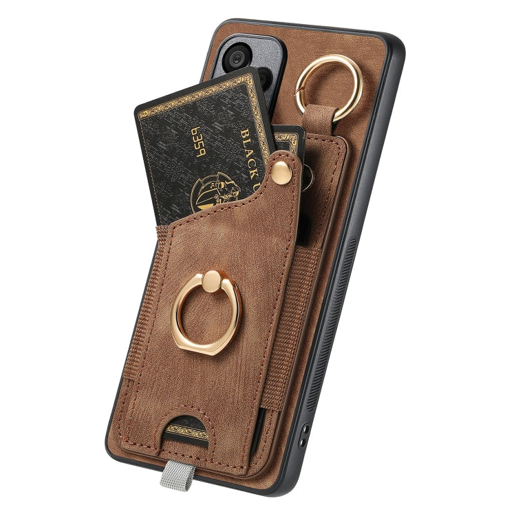 For OnePlus 11 Retro Skin-feel Ring Card Bag Phone Case with Hang Loop(Brown) - OnePlus Cases by buy2fix | Online Shopping UK | buy2fix