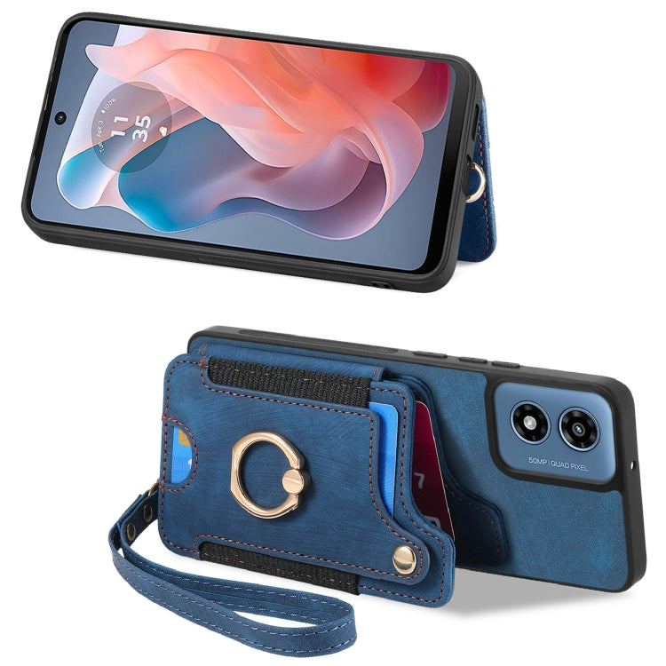 For Motorola G Play 2024 Retro Skin-feel Ring Multi-card RFID Wallet Phone Case(Blue) - Motorola Cases by buy2fix | Online Shopping UK | buy2fix