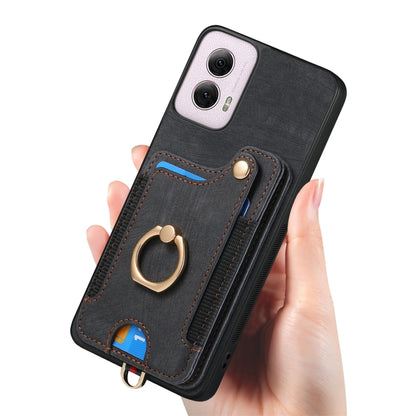 For Motorola G Power 5G 2024 Retro Skin-feel Ring Multi-card RFID Wallet Phone Case(Black) - Motorola Cases by buy2fix | Online Shopping UK | buy2fix