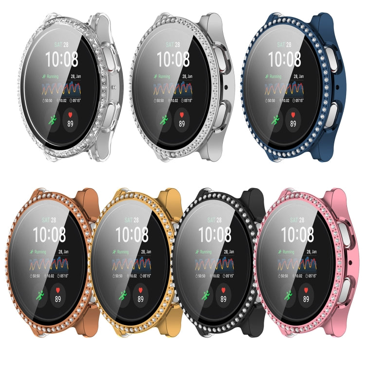 For Samsung Galaxy Watch 7 44mm Single Row Diamond PC + Tempered Film Integrated Watch Protective Case(Black) - Watch Cases by buy2fix | Online Shopping UK | buy2fix