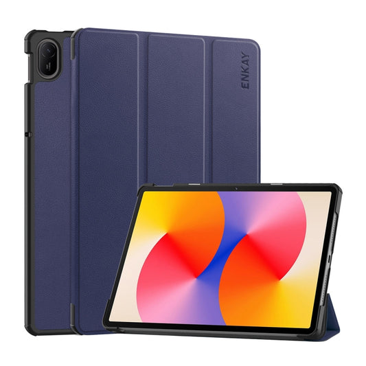 For Huawei MatePad SE 11 2024 ENKAY Tri-fold Custer Texture Platic Leather Tablet Case(Dark Blue) - Huawei Cases by ENKAY | Online Shopping UK | buy2fix