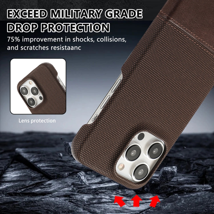 For iPhone 16 Plus Stitching Cloth PU Shockproof Phone Case(Dark Brown) - iPhone 16 Plus Cases by buy2fix | Online Shopping UK | buy2fix