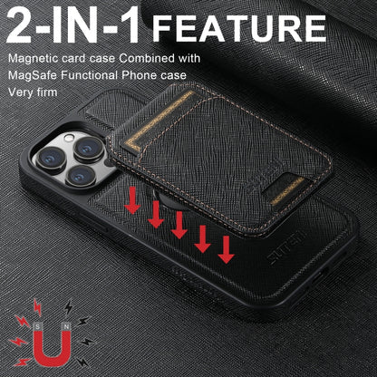 For iPhone 16 Pro Max Suteni M2 Cross-Grain MagSafe Vertical Card Back Phone Case(Black) - iPhone 16 Pro Max Cases by Suteni | Online Shopping UK | buy2fix