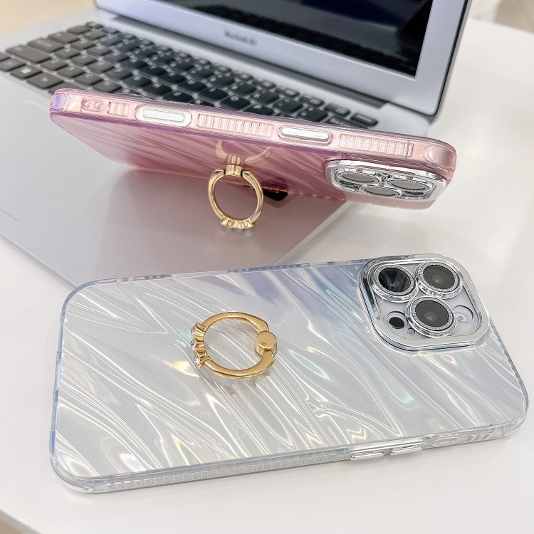 For iPhone 16 Pro Max Plating Glitter Texture Ring Holder TPU Phone Case with Lens Film(White Tinfoil Texture) - More iPhone Cases by buy2fix | Online Shopping UK | buy2fix