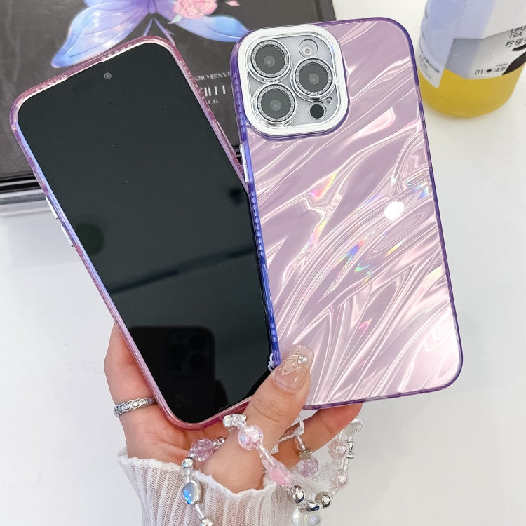 For iPhone 16 Pro Max Plating Glitter Texture Chain Wristband TPU Phone Case with Lens Film(White Feathers) - iPhone 16 Pro Max Cases by buy2fix | Online Shopping UK | buy2fix