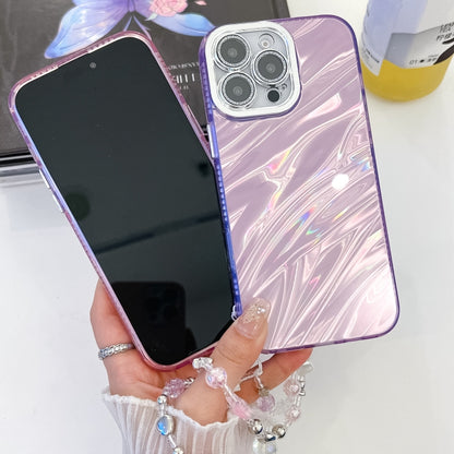 For iPhone 16 Pro Plating Glitter Texture Chain Wristband TPU Phone Case with Lens Film(Purple Tinfoil Texture) - iPhone 16 Pro Cases by buy2fix | Online Shopping UK | buy2fix