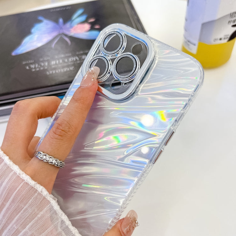 For iPhone 16 Pro Plating Glitter Texture Chain Wristband TPU Phone Case with Lens Film(White Feather Yarn) - iPhone 16 Pro Cases by buy2fix | Online Shopping UK | buy2fix