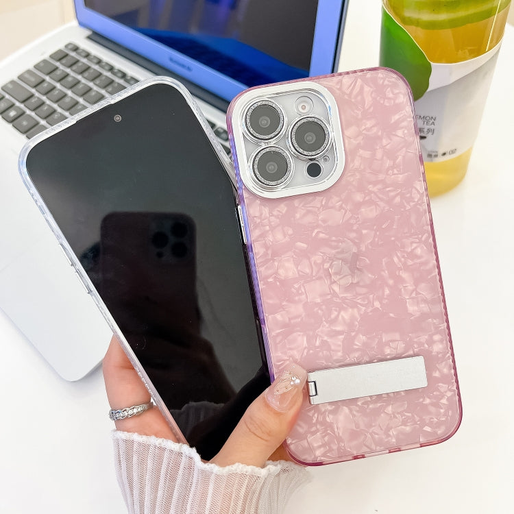 For iPhone 16 Pro Max Plating Glitter Texture Fold Holder TPU Phone Case with Lens Film(Pink Water Ripples) - iPhone 16 Pro Max Cases by buy2fix | Online Shopping UK | buy2fix