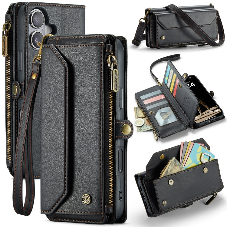 For iPhone 16 Plus CaseMe C36 Card Slots Zipper Wallet RFID Anti-theft Leather Phone Case(Black) - iPhone 16 Plus Cases by CaseMe | Online Shopping UK | buy2fix