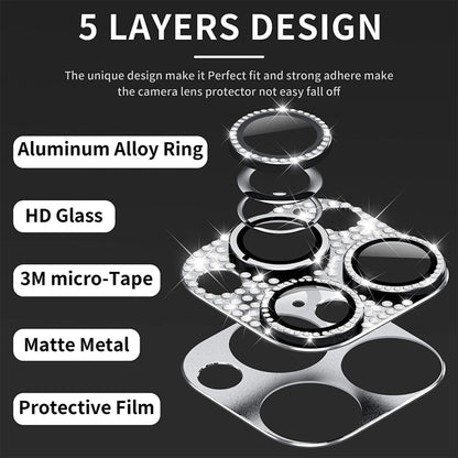 For iPhone 16 / 16 Plus ENKAY Hat-Prince Blink Diamond Camera Lens Aluminium Alloy Tempered Glass Film(Silver) - iPhone 16 Tempered Glass by ENKAY | Online Shopping UK | buy2fix