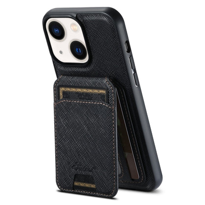 For iPhone 13 Suteni H18 Cross Grain MagSafe Wallet Leather Phone Case(Black) - iPhone 13 Cases by Suteni | Online Shopping UK | buy2fix