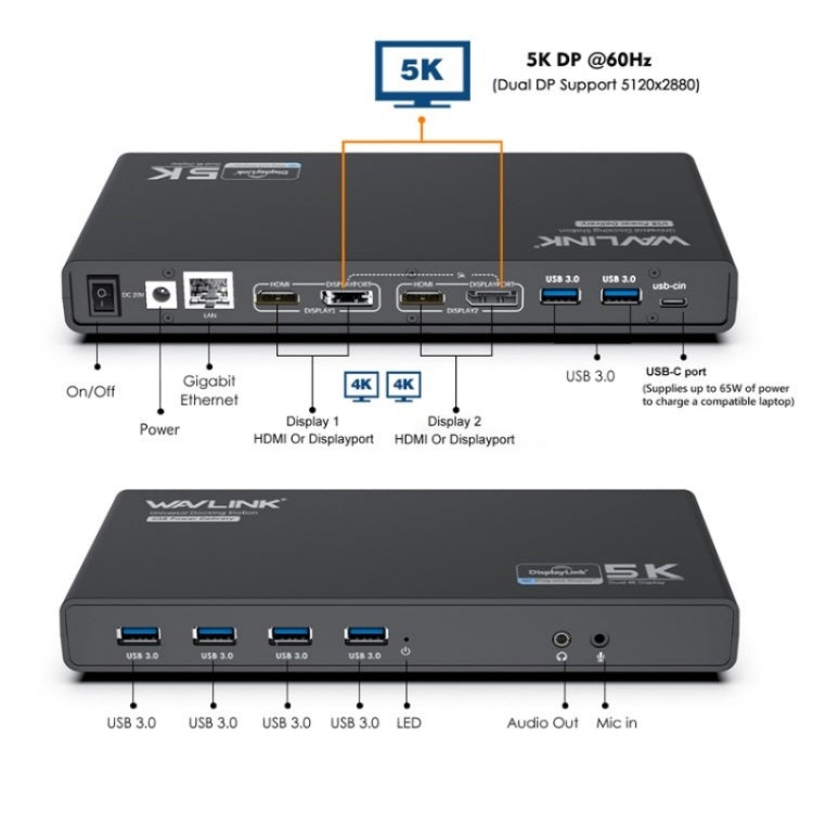 WAVLINK UG69PD6 Dual 4K Laptop Docking Station 5K HD Displaylink 65 / 100W PD Charging, Plug:AU Plug -  by WAVLINK | Online Shopping UK | buy2fix