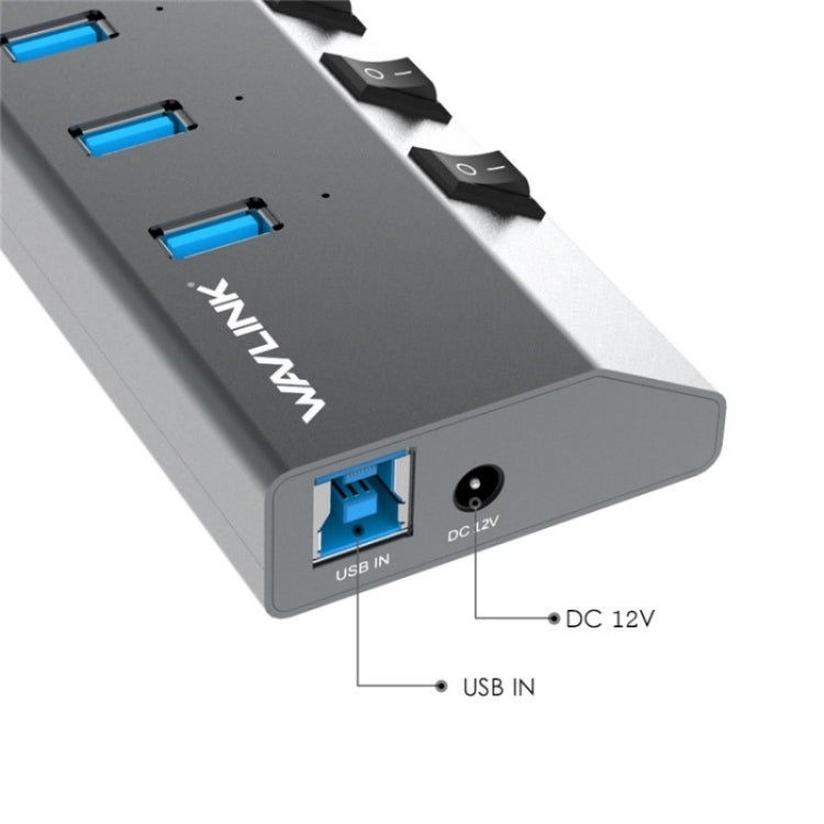 WAVLINK UH3076 5Gbps 7-port USB 3.0 Hub with Independent Switch and LED Indicator(AU Plug) - USB 3.0 HUB by WAVLINK | Online Shopping UK | buy2fix