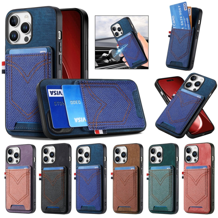 For iPhone 16 Plus Denim Texture Leather Skin Phone Case with Card Slot(Black) - iPhone 16 Plus Cases by buy2fix | Online Shopping UK | buy2fix