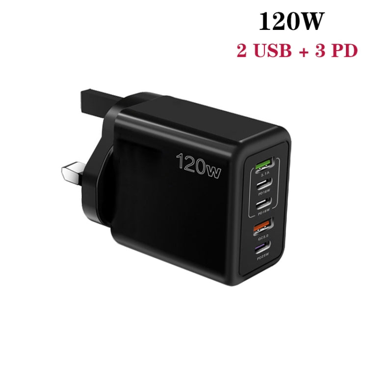 120W 3 PD Type-C Dual USB Multi Port Charger for Mobile Phones, UK Plug(Black) - USB Charger by buy2fix | Online Shopping UK | buy2fix