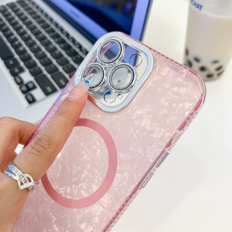 For iPhone 16 Pro Plating Texture Wristband MagSafe TPU Phone Case with Glitter Lens Film(Purple Tinfoil Texture) - iPhone 16 Pro Cases by buy2fix | Online Shopping UK | buy2fix