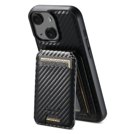 For iPhone 14 Plus Suteni TXWH18 Carbon Fiber Texture Detachable Wallet MagSafe Phone Case(Black) - iPhone 14 Plus Cases by Suteni | Online Shopping UK | buy2fix