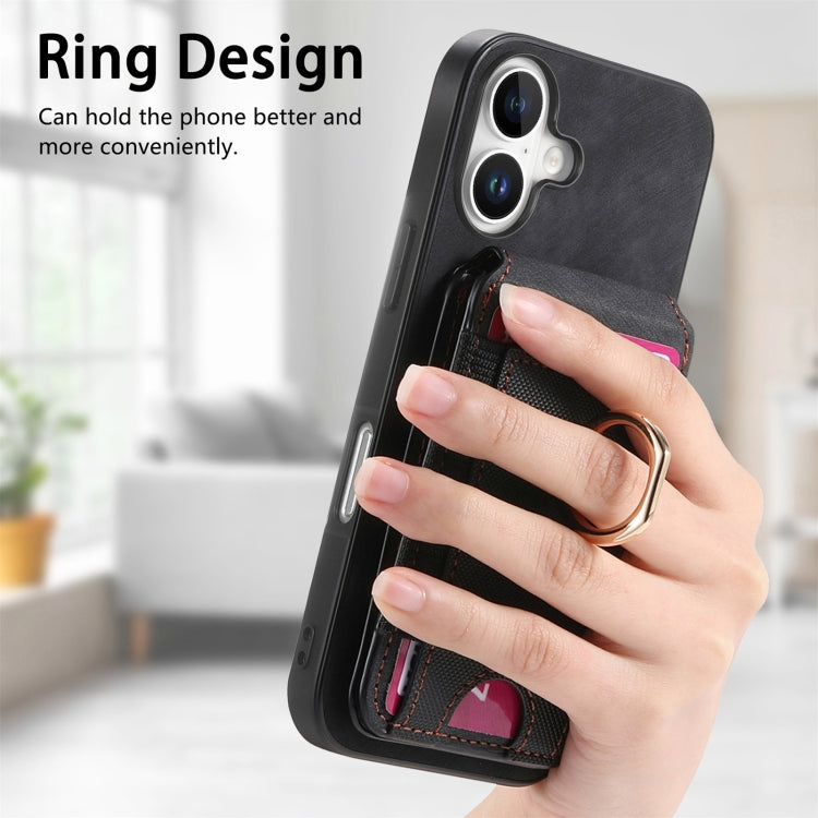 For iPhone 16 Retro Splitable Magnetic Stand Card Bag Leather Phone Case(Black) - iPhone 16 Cases by buy2fix | Online Shopping UK | buy2fix