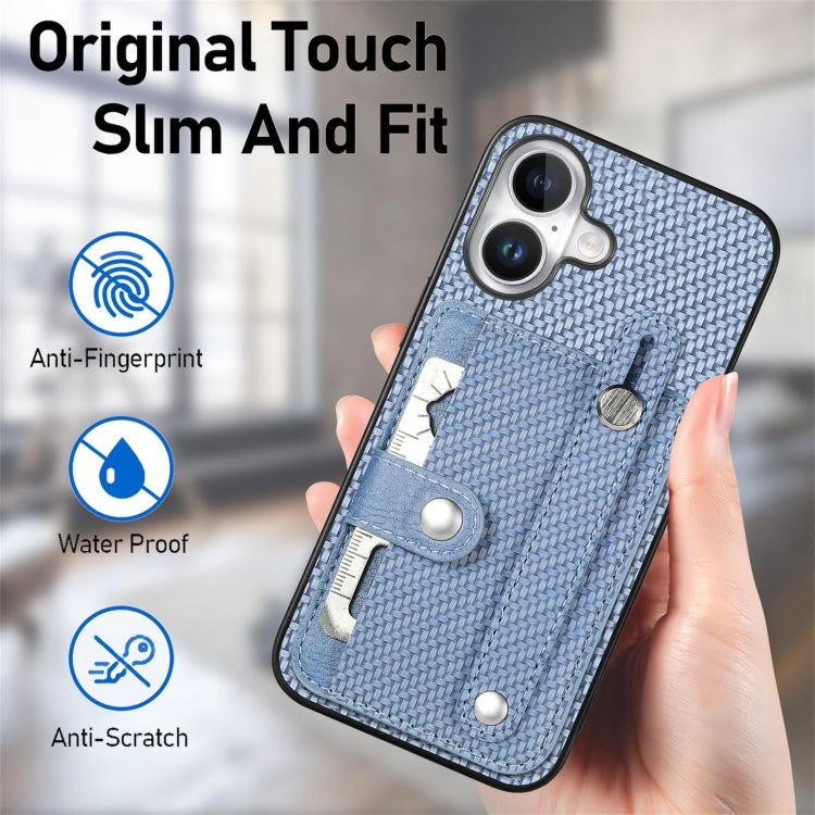 For iPhone 16 Wristband Kickstand Card Wallet Back Phone Case with Tool Knife(Blue) - iPhone 16 Cases by buy2fix | Online Shopping UK | buy2fix