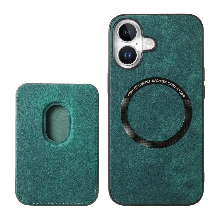 For iPhone 16 Plus Retro Leather Card Bag Magnetic Phone Case(Green) - iPhone 16 Plus Cases by buy2fix | Online Shopping UK | buy2fix